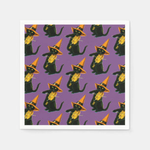 Altmodisches Halloween, Hexenkatze, die Geige spie Serviette