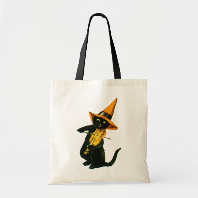 Altmodisches Halloween, Hexenkatze, die Geige spie Tragetasche (Vorne)