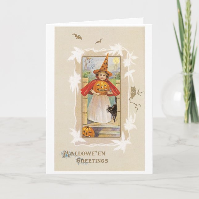 Altmodisches Halloween, Hexenmädchen Karte (Vorderseite)