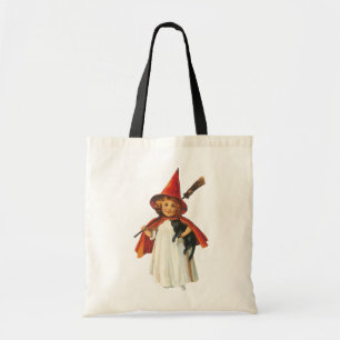 Altmodisches Halloween, Hexenmädchen mit Schwarzer Tragetasche