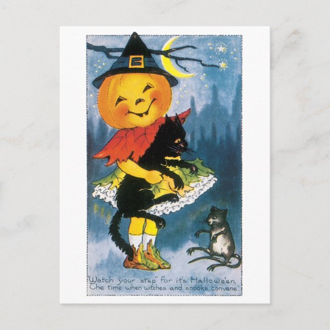 Altmodisches Halloween, Jack-o'-Laterne Postkarte (Vorderseite)