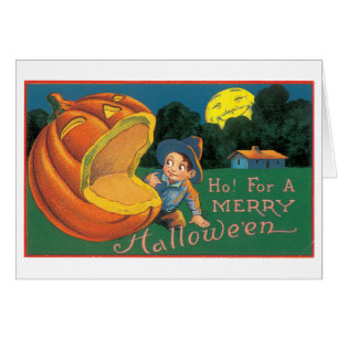 Altmodisches Halloween, Junge mit Jack-o'-Laterne