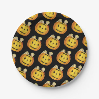 Altmodisches Halloween, Kürbis mit Kindern Pappteller