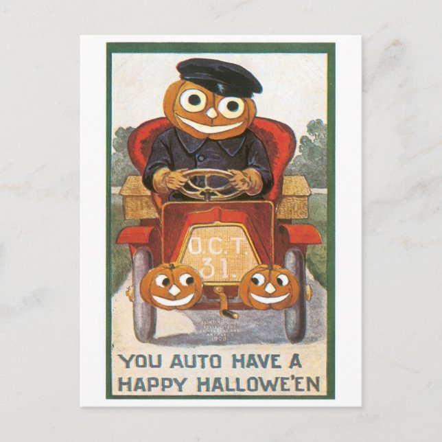 Altmodisches Halloween, Pumpkin-Fahrer Postkarte (Vorderseite)
