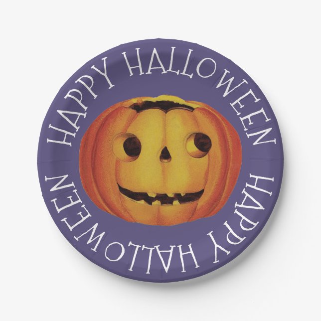 Altmodisches Halloween, Pumpkin (Jack-o'-Laterne) Pappteller (Vorderseite)
