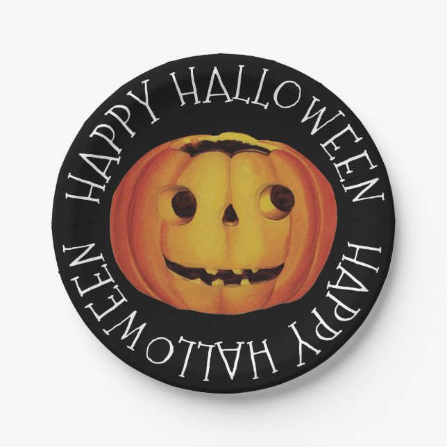 Altmodisches Halloween, Pumpkin (Jack-o'-Laterne) Pappteller (Vorderseite)