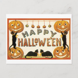 Altmodisches Halloween, Schwarze Katzen Postkarte