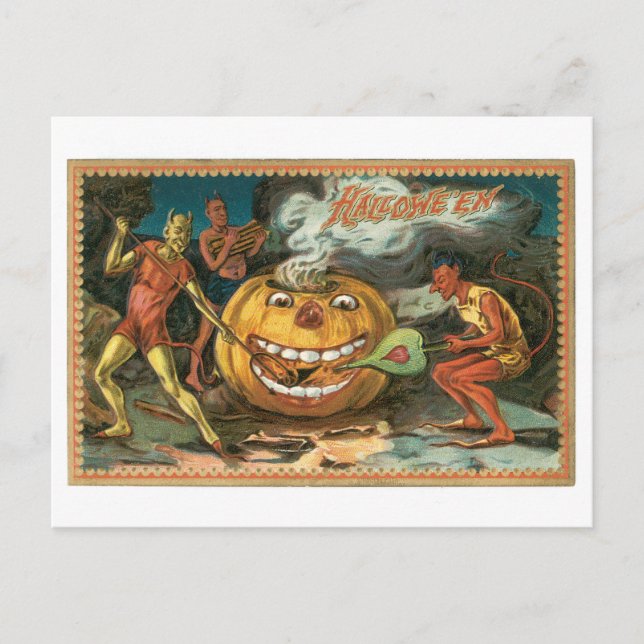Altmodisches Halloween, Teufel Postkarte (Vorderseite)