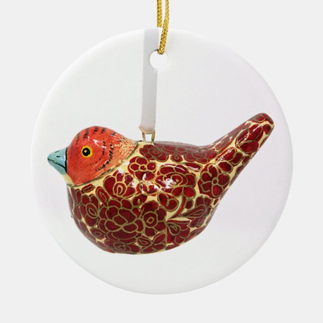 Altmodisches Rot-Gold blühte Rebhuhn-Flitter Keramik Ornament (Vorne)