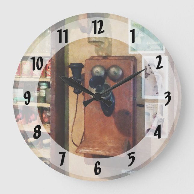 altmodisches Telefon Große Wanduhr (Vorderseite)
