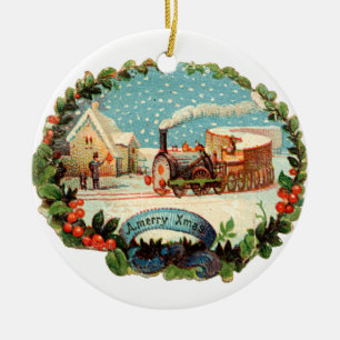 Altmodisches Weihnachten, Dampflok Keramik Ornament