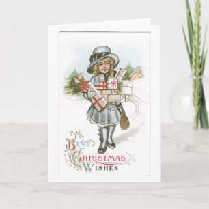 Altmodisches Weihnachten, Mädchen Feiertagskarte