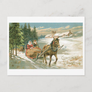 Altmodisches Weihnachten, Pferdeschlitten Feiertagspostkarte
