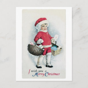 Altmodisches Weihnachten, Santa-Mädchen Feiertagspostkarte