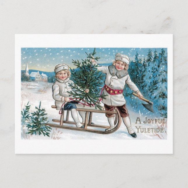 Altmodisches Weihnachten, Schlitten Feiertagspostkarte (Vorderseite)