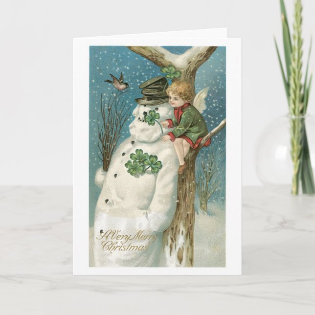 Altmodisches Weihnachten, Schneemann Feiertagskarte (Vorderseite)