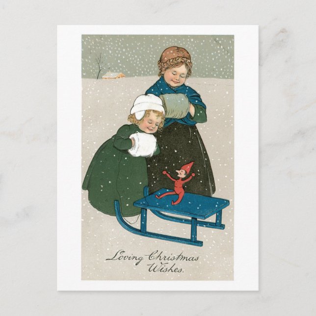 Altmodisches Weihnachten, Schwestern Feiertagspostkarte (Vorderseite)