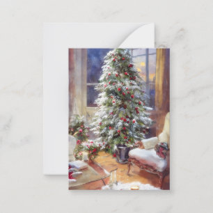 Altmodisches Weihnachtsbaum-Budget Mini Mitteilungskarte