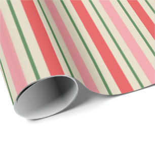 Altmodisches Weihnachtsstreifenmuster Rosa Rot Geschenkpapier