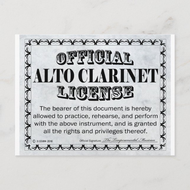 Alto Clarinet License Postkarte (Vorderseite)