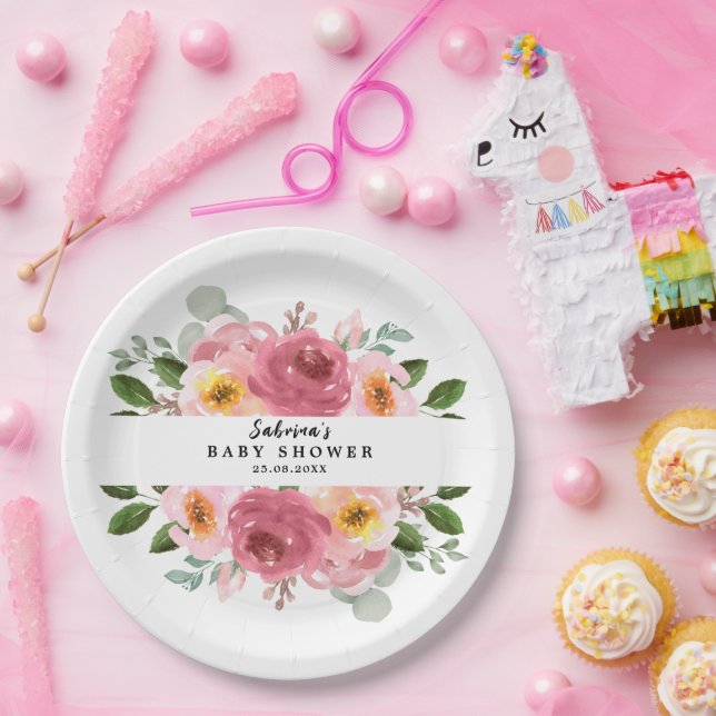 Altrosa | Blush Pink Floral Baby Dusche Pappteller (Party)