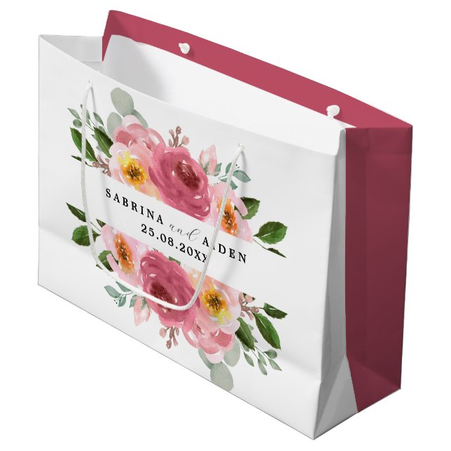 Altrosa | Blush Pink Floral Wedding Große Geschenktüte (Vorderseite Schrägansicht)