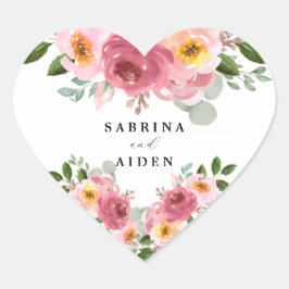 Altrosa | Blush Pink Floral Wedding Herz-Aufkleber