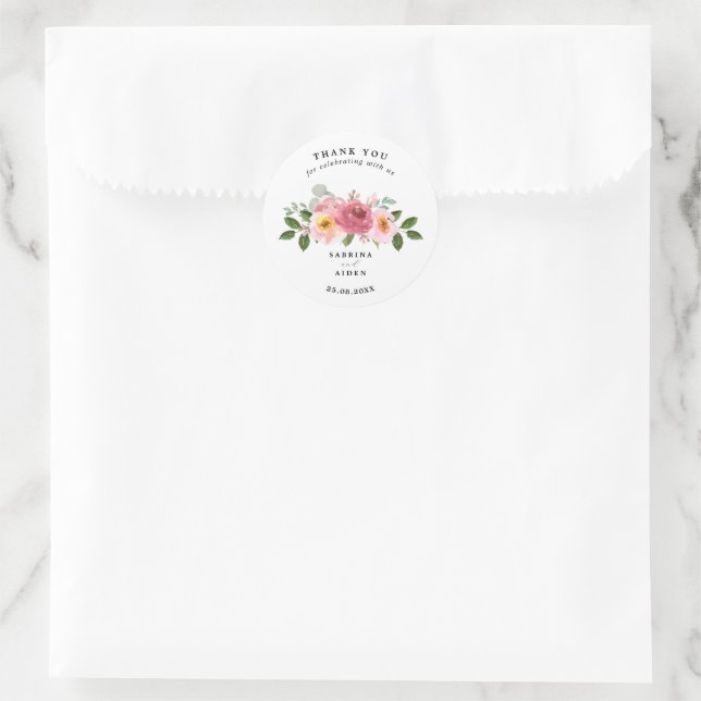 Altrosa | Blush Pink Floral Wedding Runder Aufkleber (Tasche)