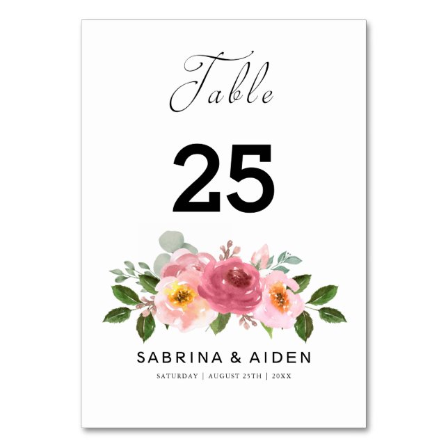 Altrosa | Blush Pink Floral Wedding Tischnummer (Vorderseite)