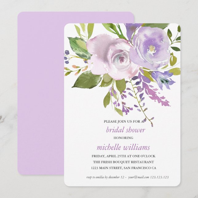Altrosa | Chic Lavender Floral Wedding Brautparty Einladung (Vorne/Hinten)