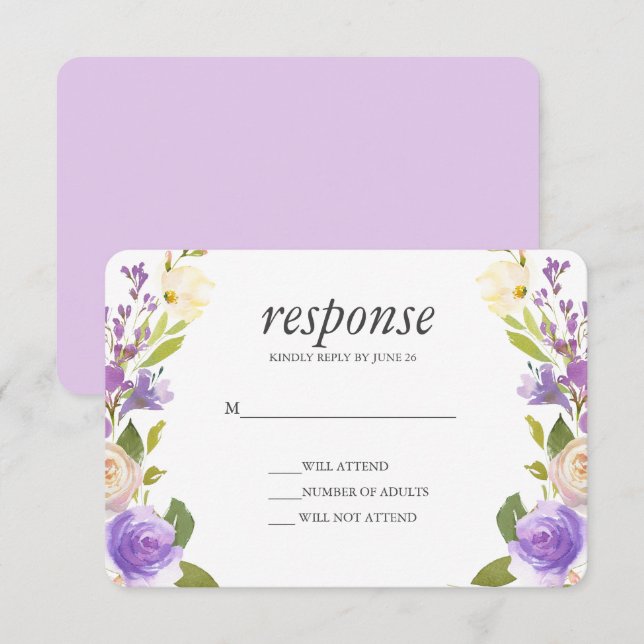Altrosa | Chic Lavender Floral Wedding Rsvp Reakti Einladung (Vorne/Hinten)