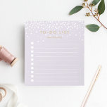 Altrosa | Personalisierte Confetti-Punkte Notizblock<br><div class="desc">Chic personalisiert Notizblock verfügt oben über "to do list" mit Ihrem Namen,  in dunkelantiken Goldbuchstaben auf einem pastellfarbenen Lavendel lila Hintergrund gepunktete weiße Konfetti-Punkte von oben regnen. Behalt alle wichtigen Elemente mit diesem Notizblock mit 10 Checkboxen.</div>