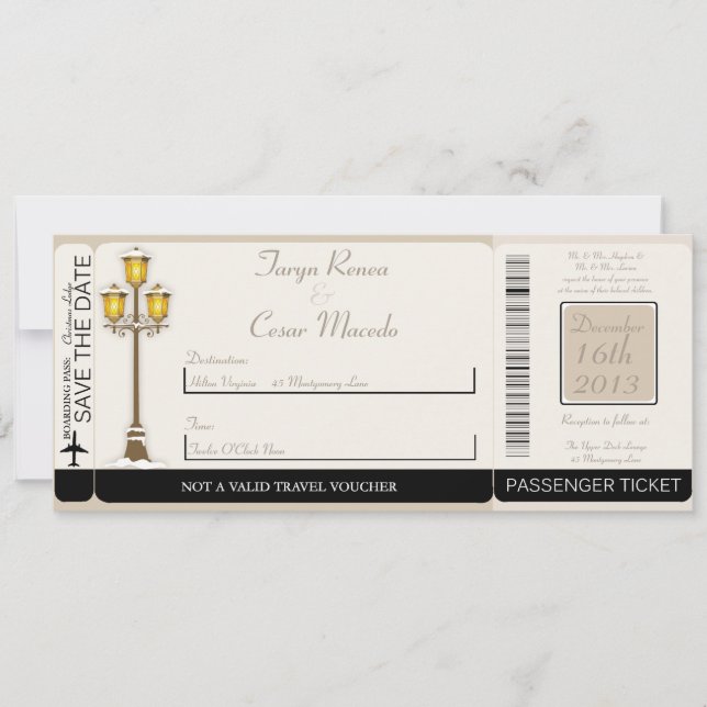 Altstadt Christma Boarding Pass Einladung Hochzeit (Vorderseite)