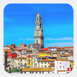 Altstadt Porto mit Turm Clerigos Quadratischer Aufkleber