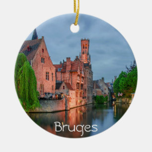 Altstadt und Belfischer Turm am Abend in Brügge Keramik Ornament