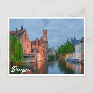 Altstadt und Belfischer Turm am Abend in Brügge Postkarte