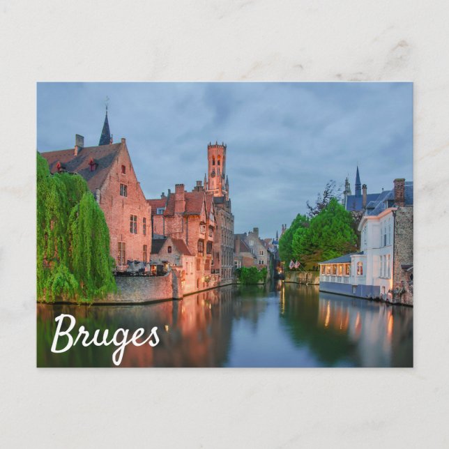 Altstadt und Belfischer Turm am Abend in Brügge Postkarte (Vorderseite)