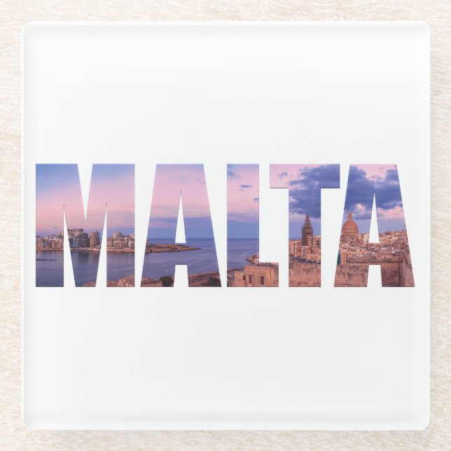 Altstadt von Valletta und Hafen Malta Text Glasuntersetzer (Vorderseite)