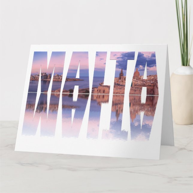 Altstadt von Valletta und Hafen Malta Text Karte (Vorderseite)