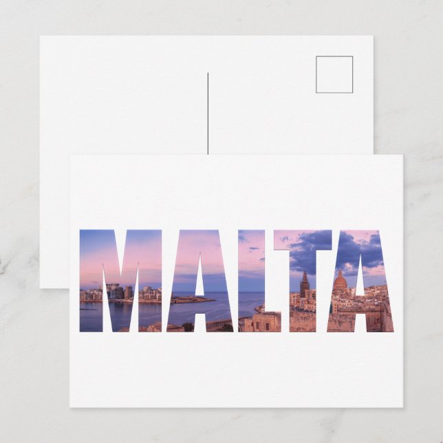 Altstadt von Valletta und Hafen Malta Text Postkarte (Vorne/Hinten)