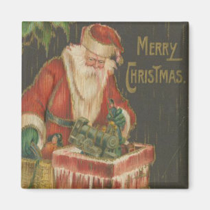 Altvater Weihnachtsmann kommt durch den Kamin 2 Magnet