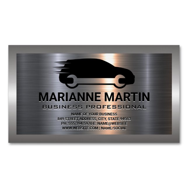 Aluminium-Aluminium-Bürste | AUTO Magnetische Visitenkarte (Vorderseite)