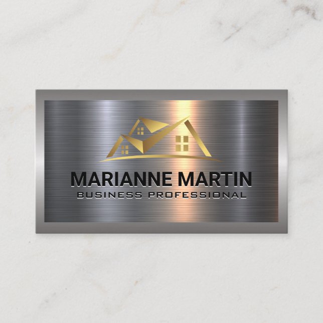 Aluminium-Aluminium-Bürste | Gold House Logo Visitenkarte (Vorderseite)