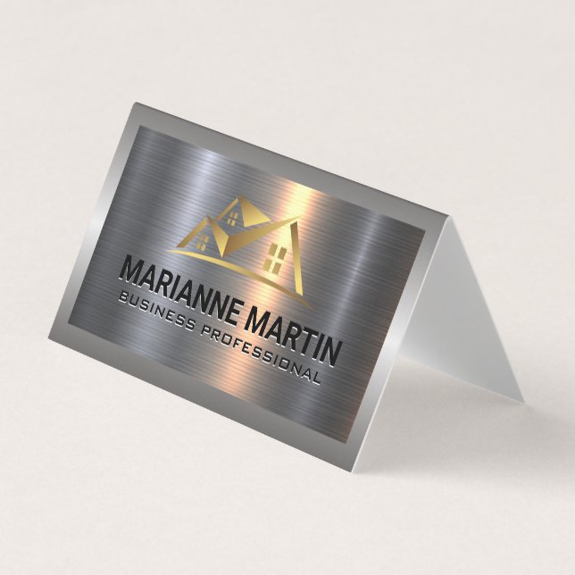 Aluminium-Aluminium-Bürste | Gold House Logo Visitenkarten (Vorderseite)