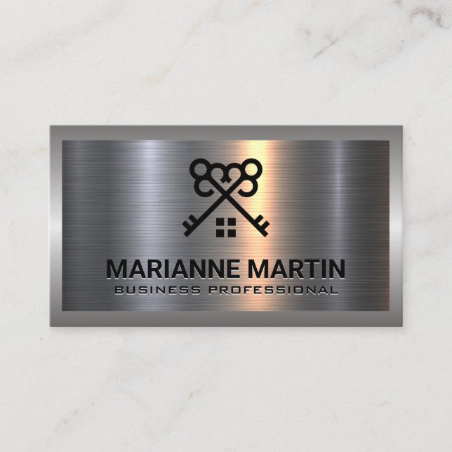 Aluminium-Aluminium-Bürste | Zuhause-Tasten-Logo Visitenkarte (Vorderseite)