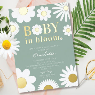 Aluminium Baby Moderne En Fleur Baby shower Foil Invitation