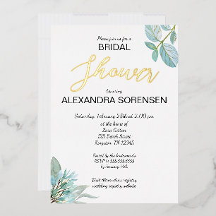 Aluminium Élégante mariée sauge et or Invitation en feuille