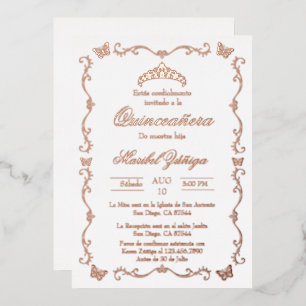 Aluminium Guirlande rose en or Quinceanera invitation