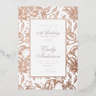 Aluminium Invitation anniversaire en feuille d'or rose flora