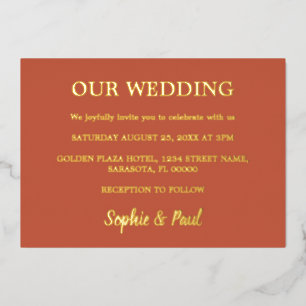 Aluminium Invitation classique en terre cuite Mariage Foil